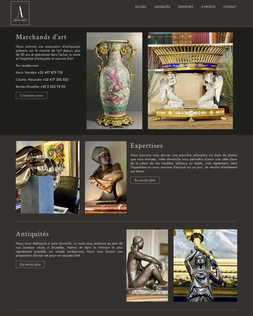 Site d'Antic Arts, marchands d'objets d'art et d'antiquités