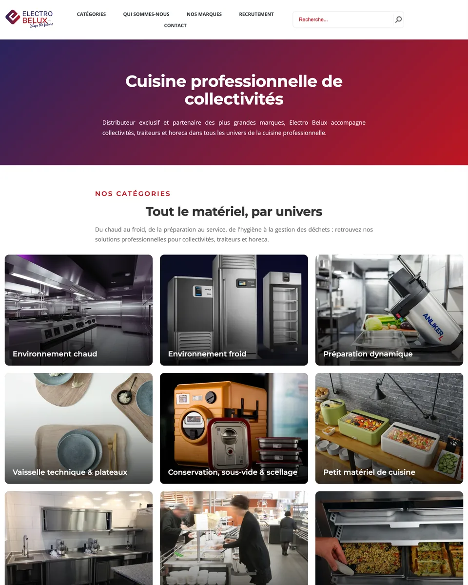 Site d'Electro Belux, matériel pour cuisine professionnelle
